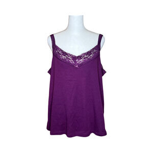 Womens Purple Cami Tank Top 18/20 Lace Trim Y2K Romantic Feminine Whimsigoth